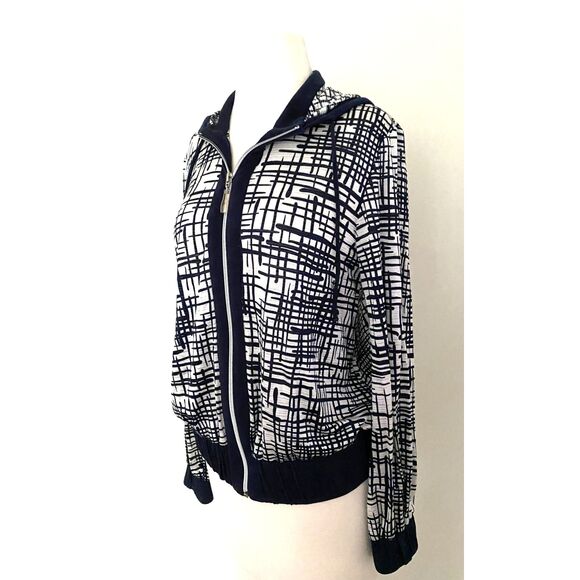 VTG Chicos Blue and White Long Sleeve Hood Zipper Stretchy Jacket Sz 1 (M/8) - Picture 4 of 6